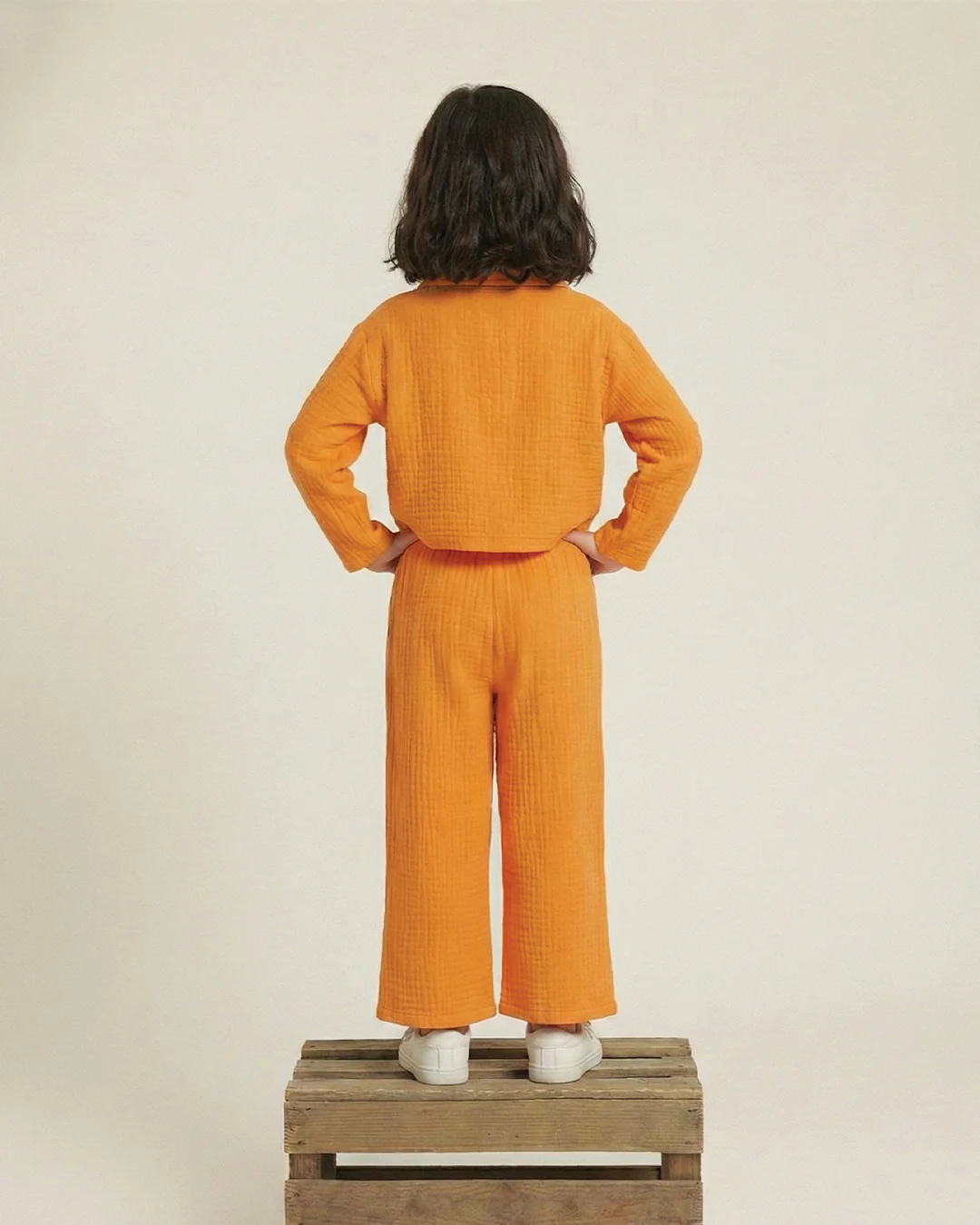 Orange Cotton Gauze Embroidered Set - Image 2