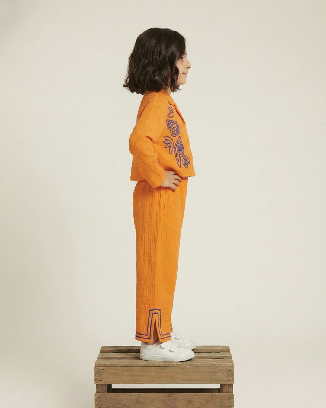 Orange Cotton Gauze Embroidered Set - Image 3