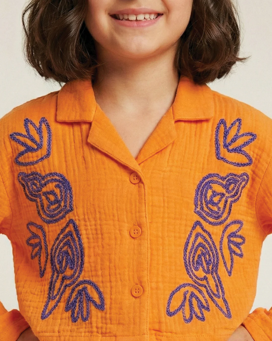 Orange Cotton Gauze Embroidered Set - Image 4