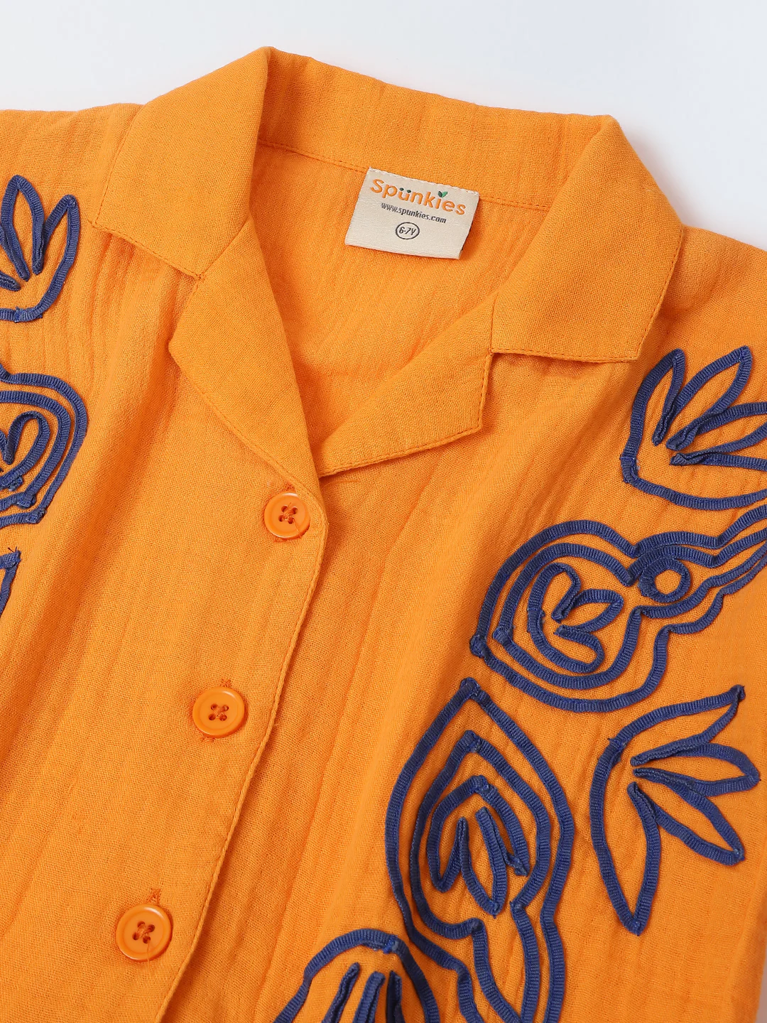 Orange Cotton Gauze Embroidered Set - Image 5