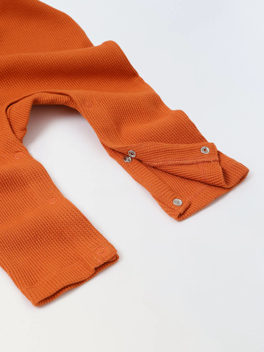 Spunkies Cotton Waffle Knit Solid Regular Casual Wear Romper Infant Full Sleeve Rust Soft Fabric - Image 3