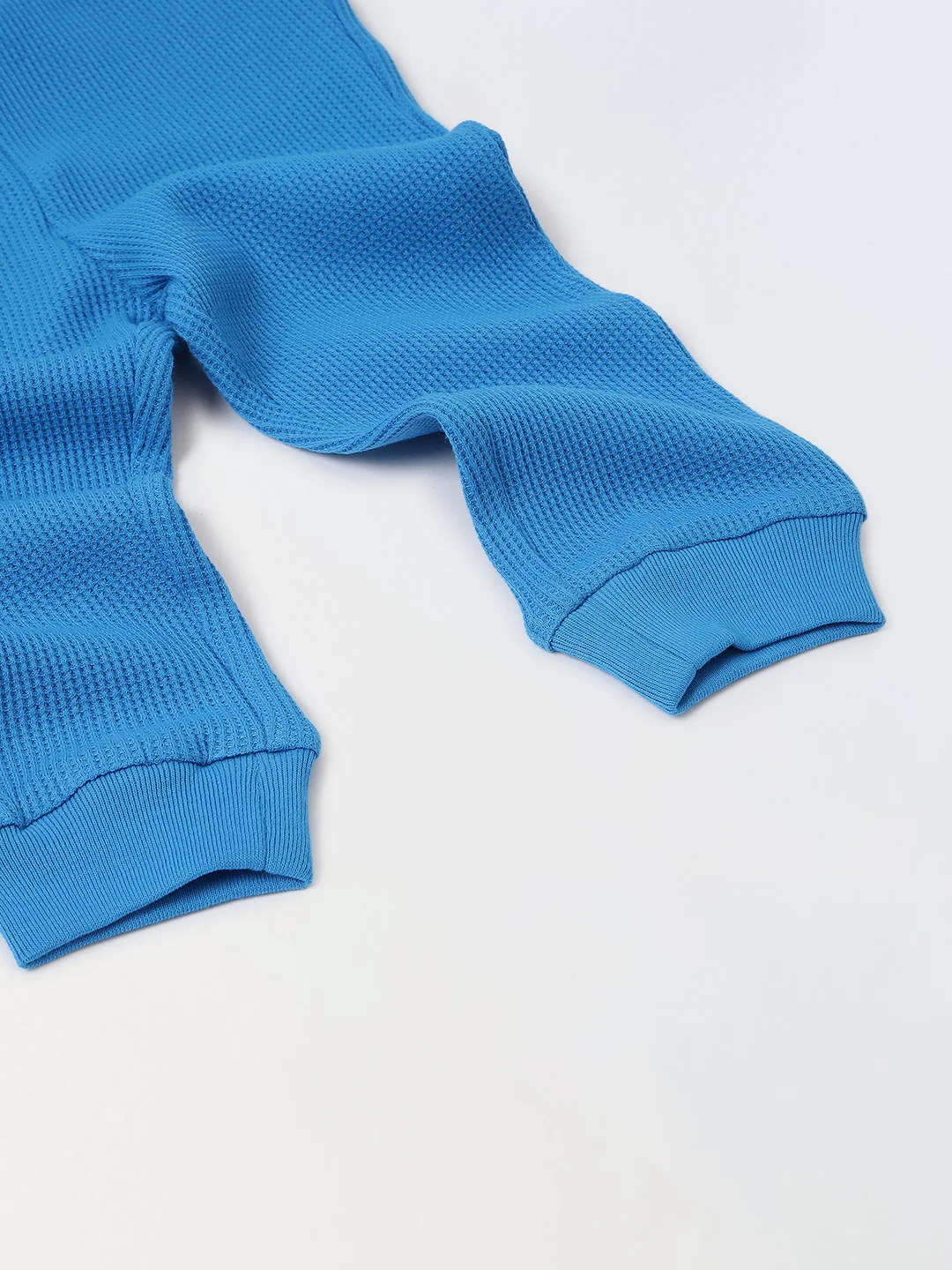 Spunkies Cotton Waffle Knit Solid Regular Casual Wear Set Infant Full Sleeve Blue Soft Fabric - Image 3