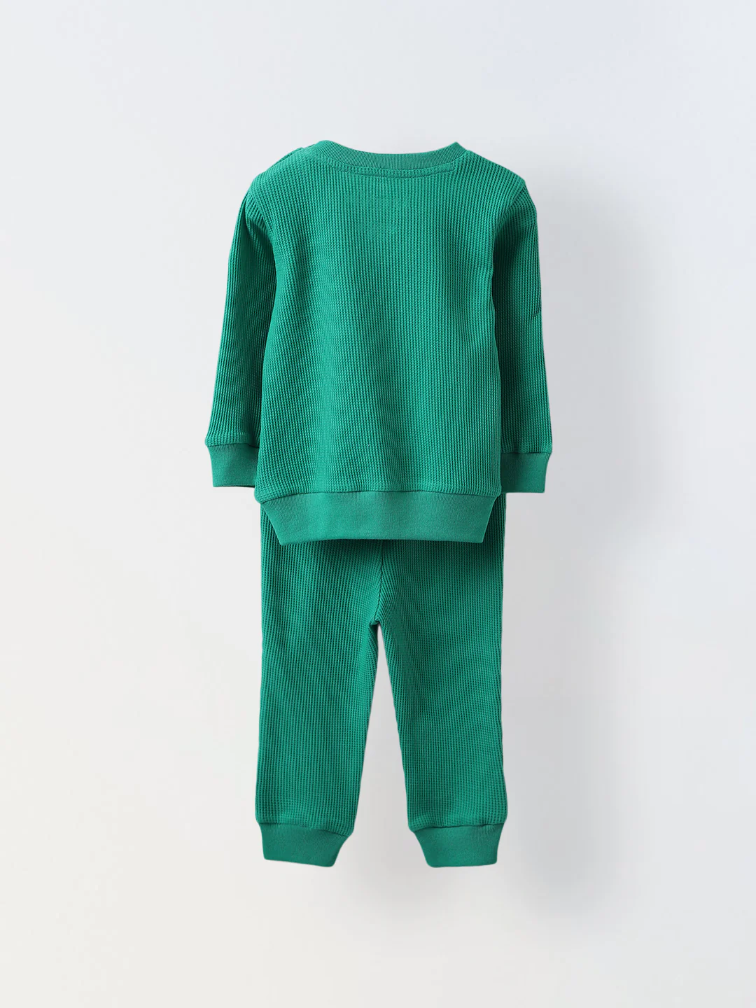 Spunkies Cotton Waffle Knit Solid Regular Casual Wear Set Infant Full Sleeve Green Soft Fabric - Image 7