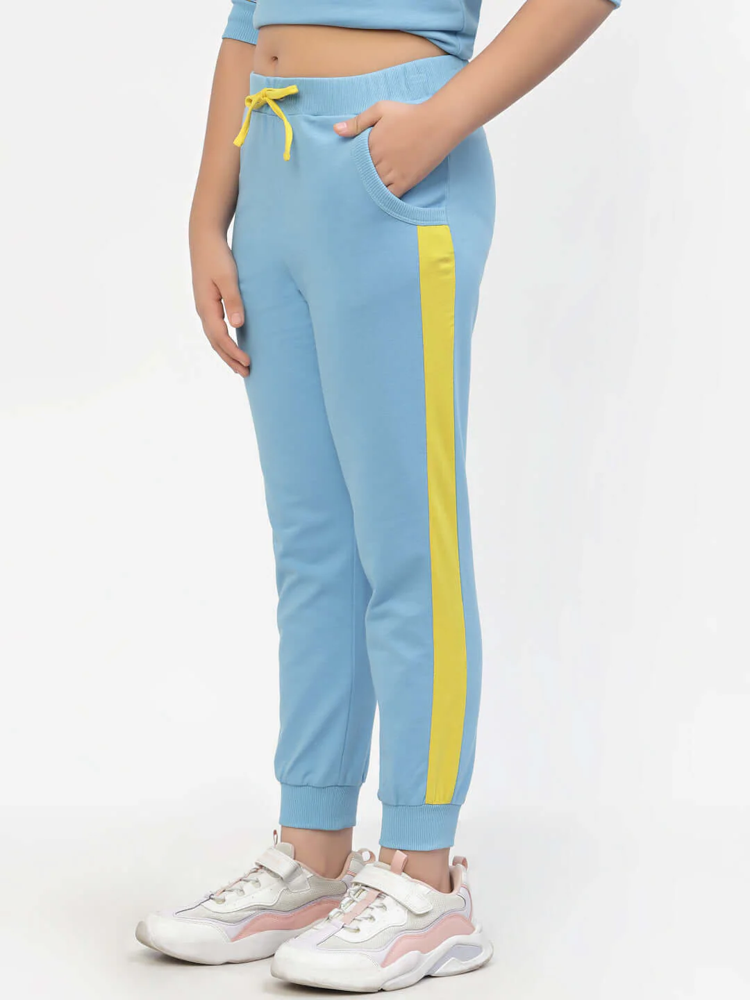 Spunkies Organic Cotton Side Stripe Girls Joggers Blue - Image 3