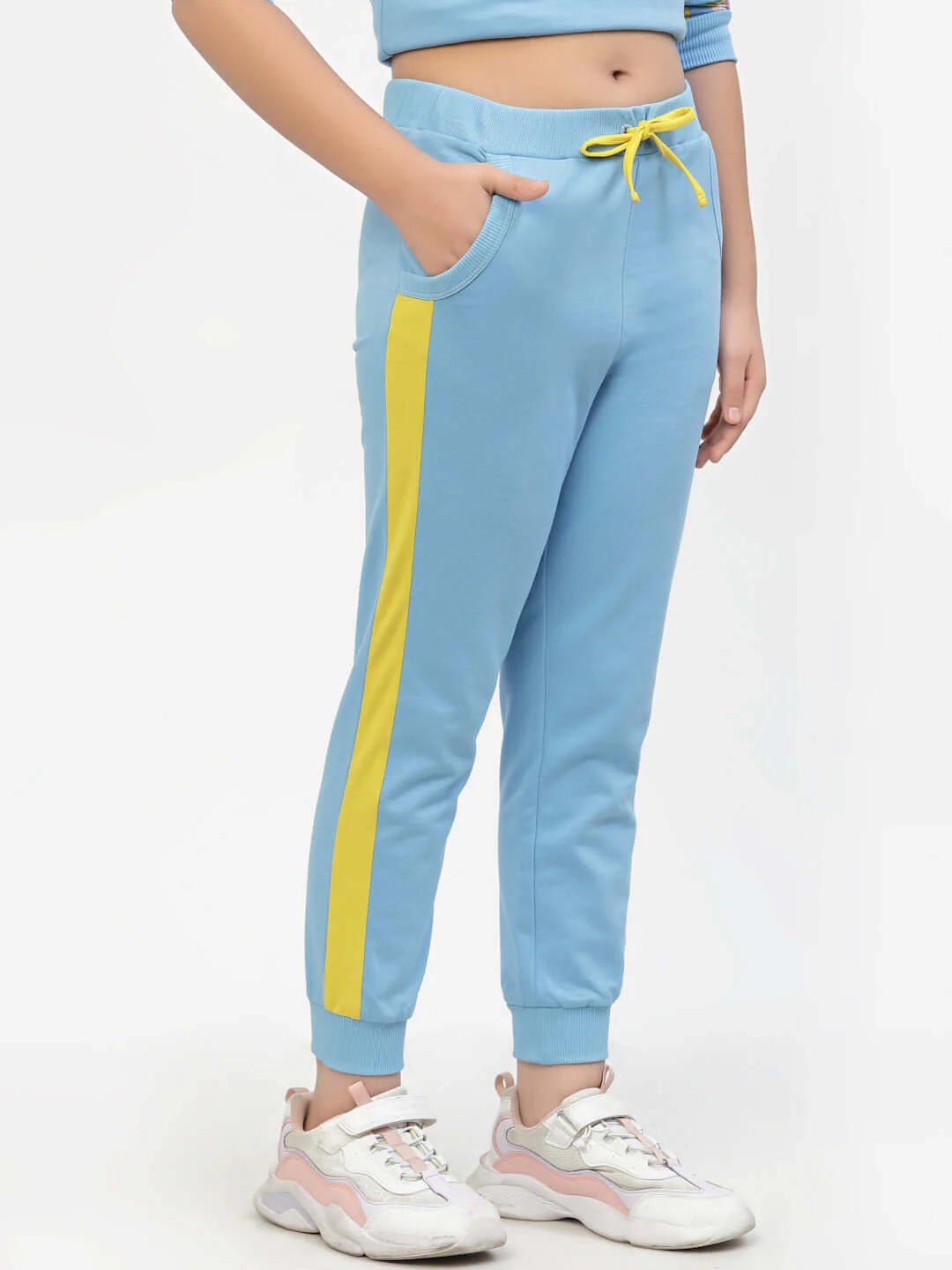 Spunkies Organic Cotton Side Stripe Girls Joggers Blue - Image 4