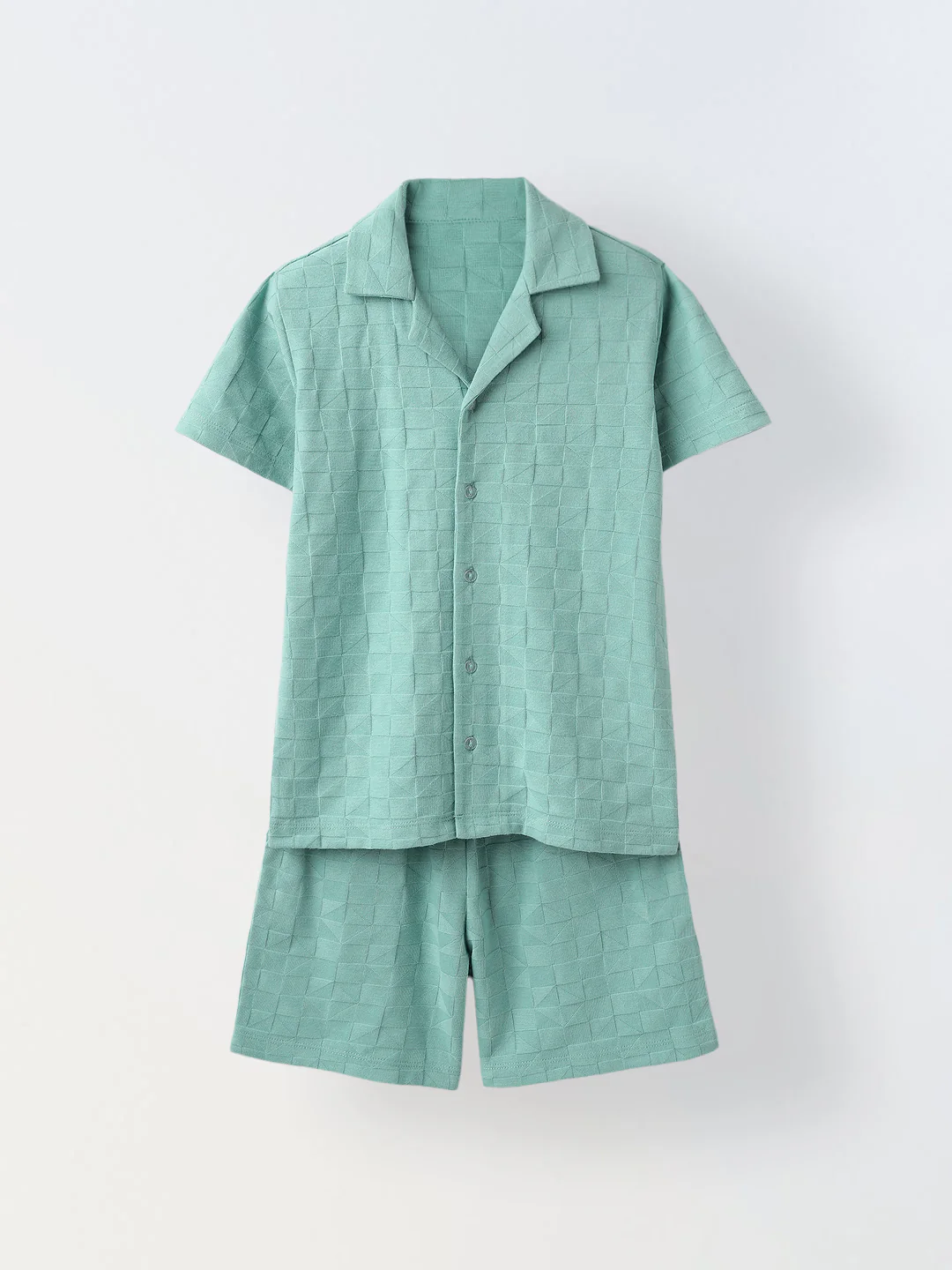 Teal Green Textured Co-Ord Set-Boy