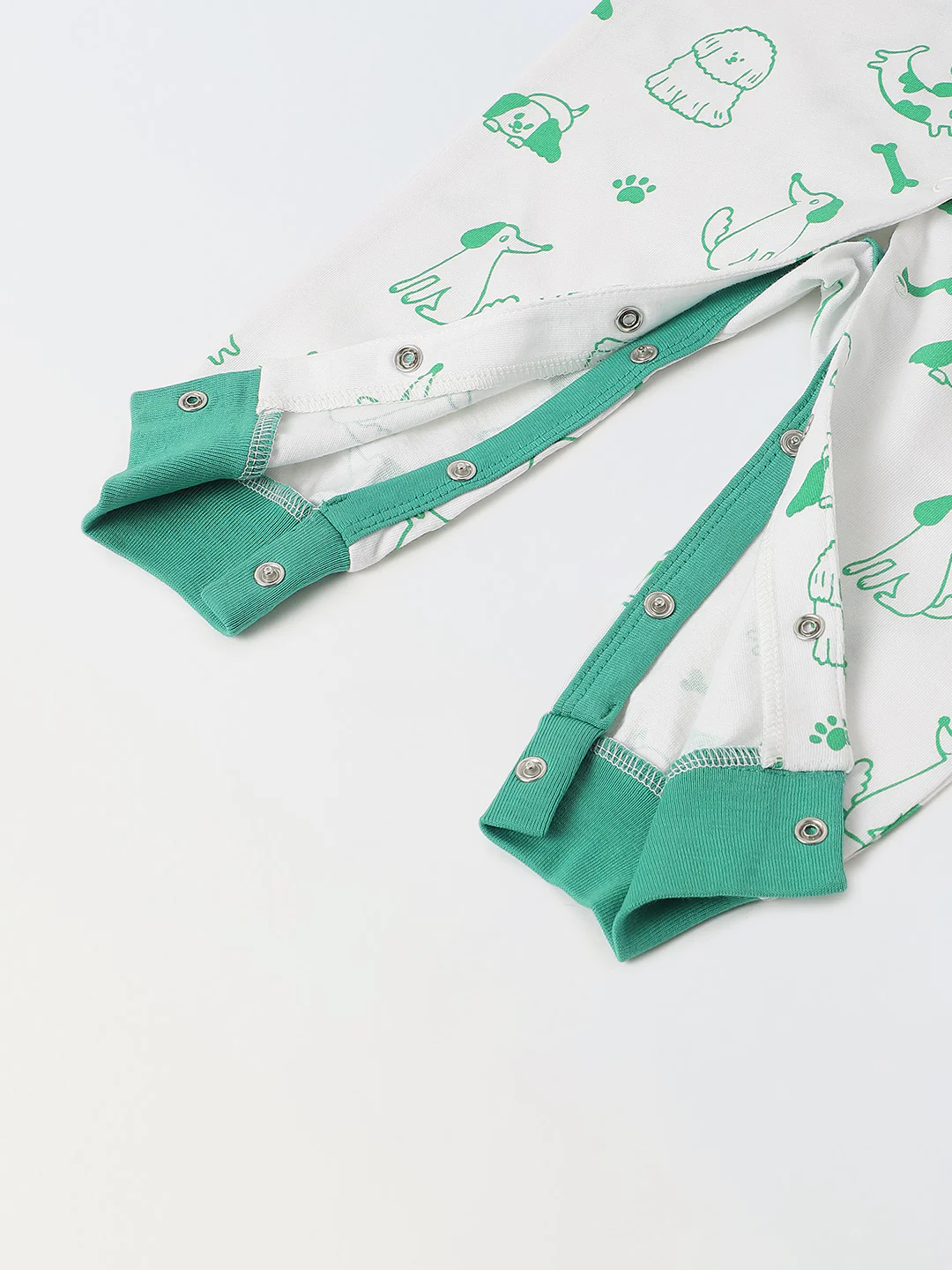 White & Green Cotton Jersey Romper with Dog's Print for Infants - Image 5