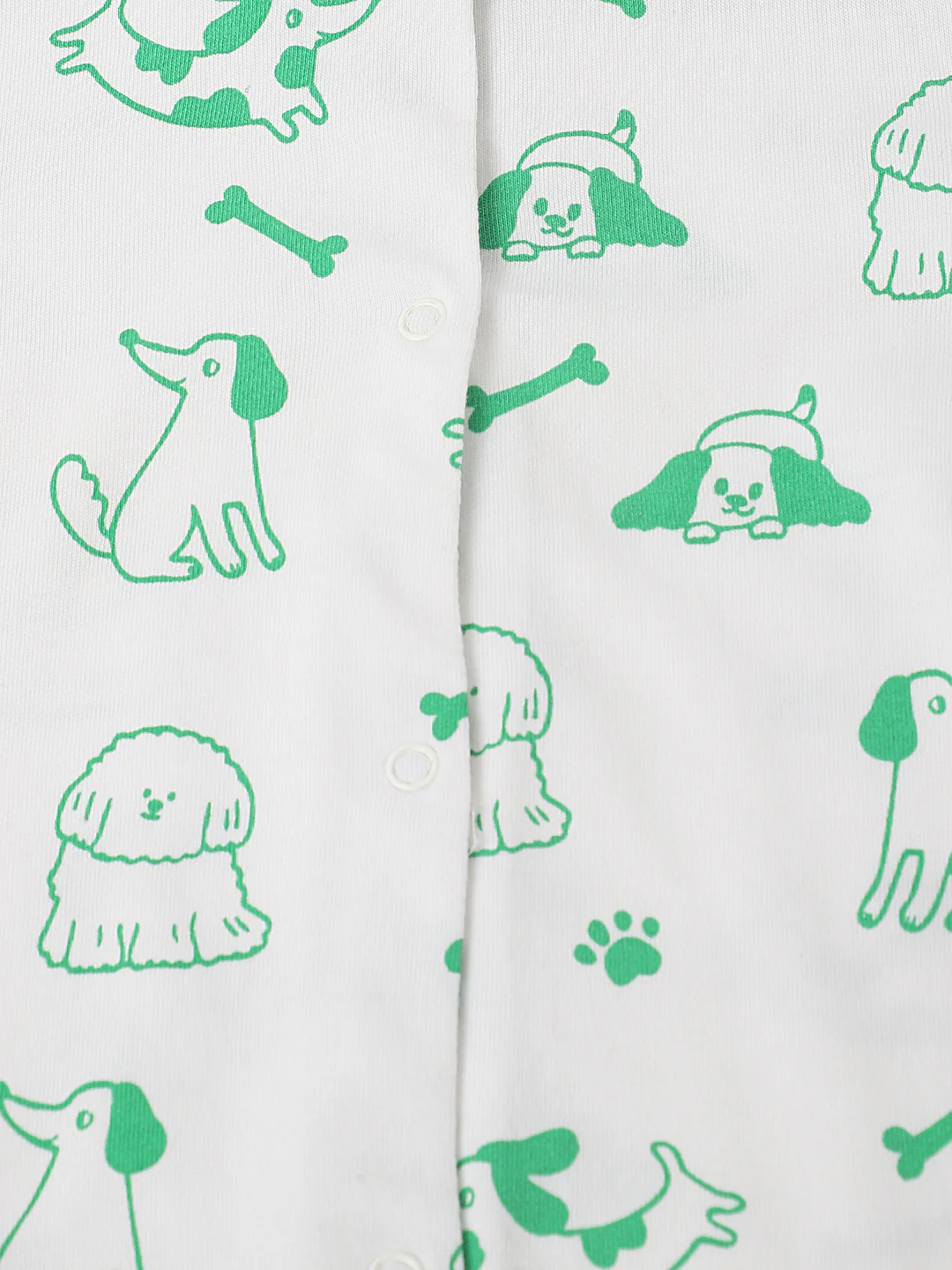 White & Green Cotton Jersey Romper with Dog's Print for Infants - Image 6