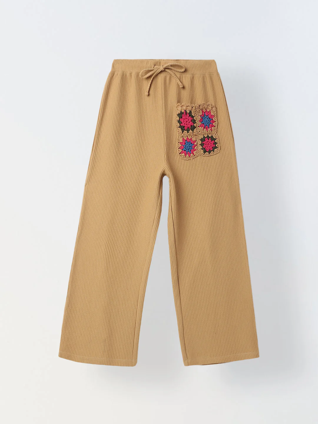 Brown Cotton Crochet Patch Lounge Pants – Girls