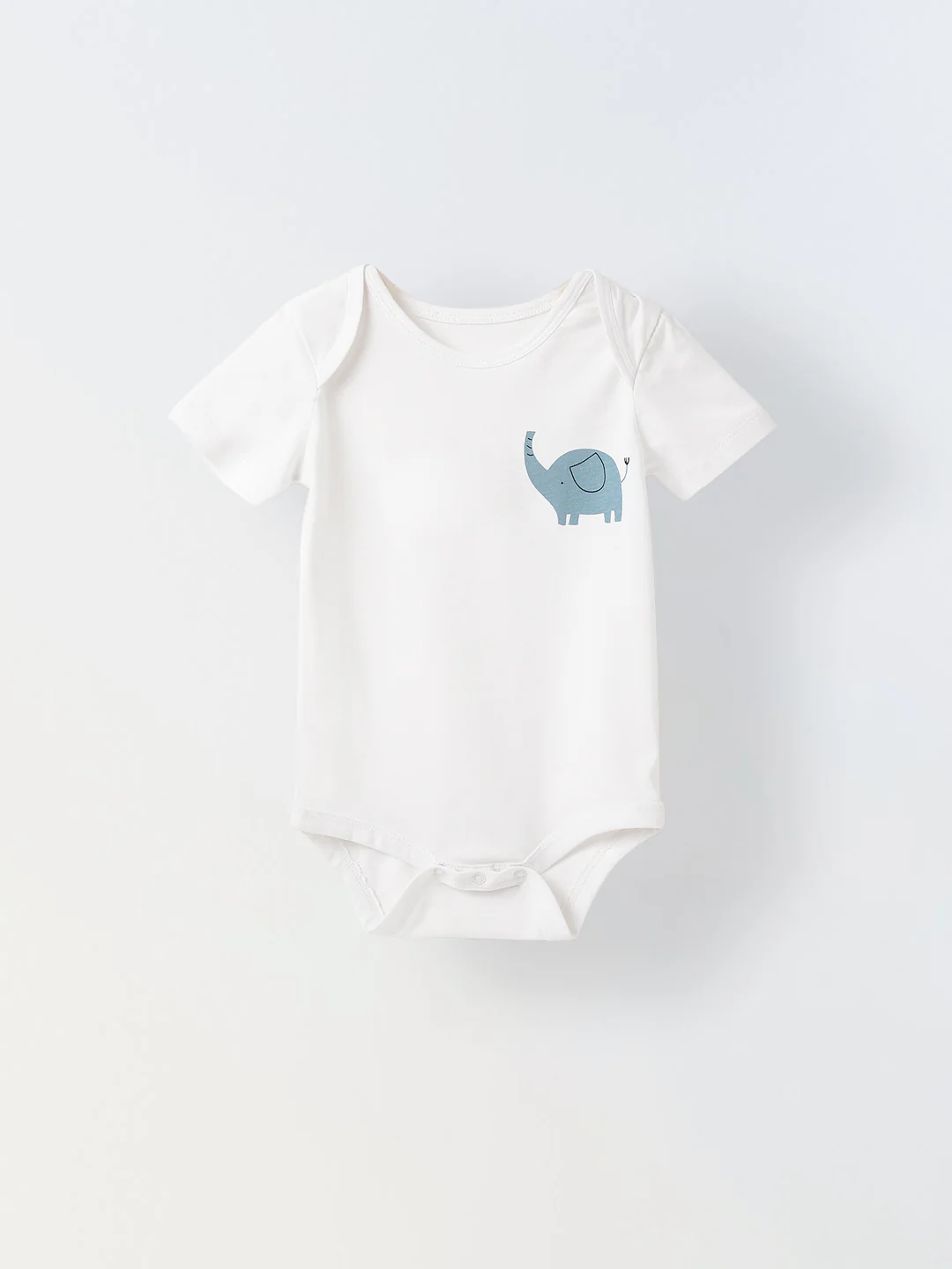 White Cotton Jersey Romper with Elephant Print for Infant's