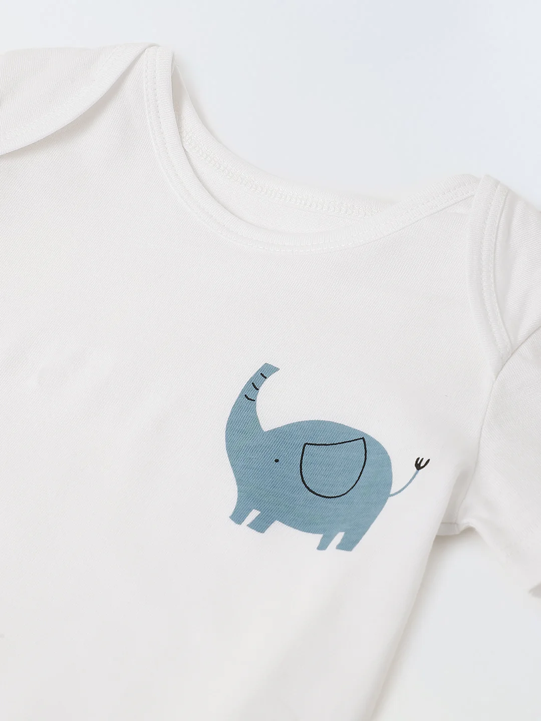 White Cotton Jersey Romper with Elephant Print for Infant's - Image 3
