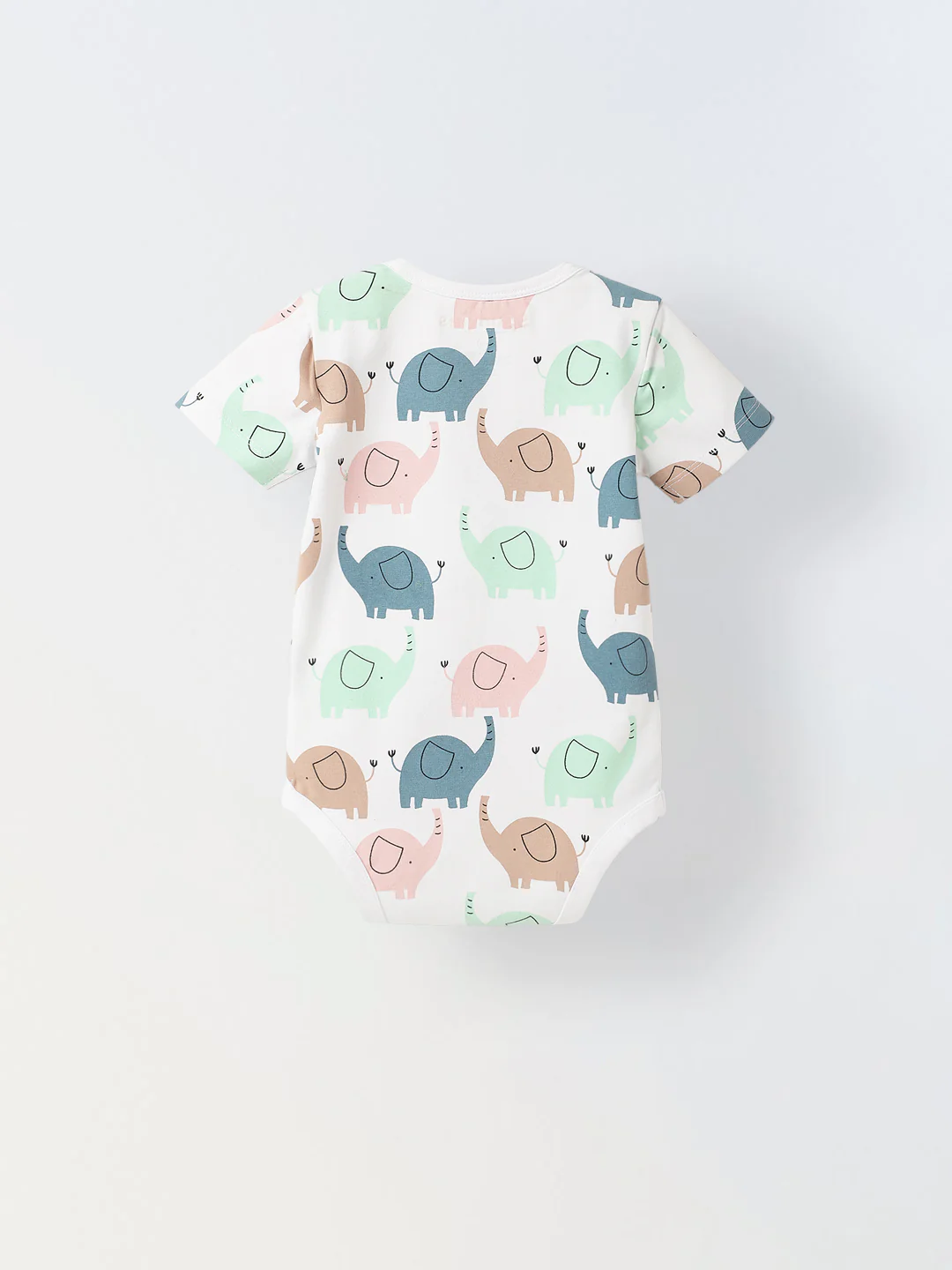 White Cotton Jersey Romper With Multicolour Elephant Print for Infants - Image 2