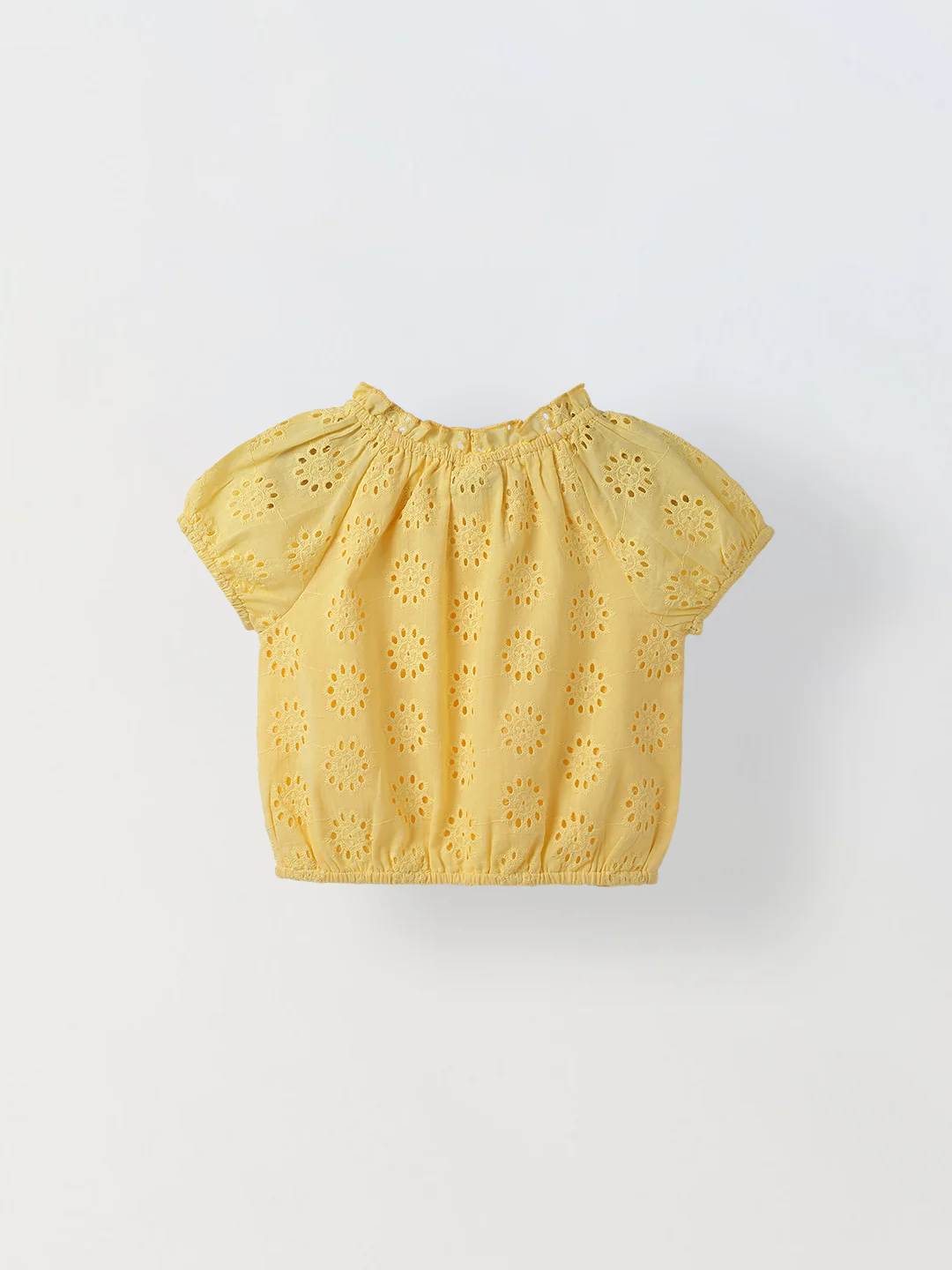 Yellow Round Neck Schiffli Top For Girls - Image 2